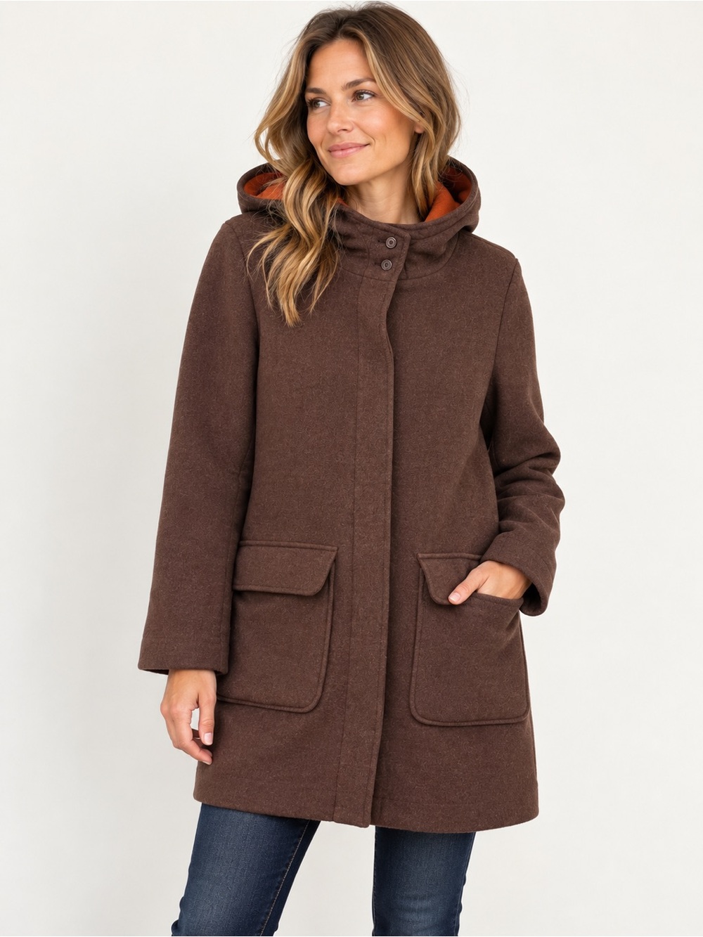 American Eagle Hooded Wool Blend Coat in Brown Large